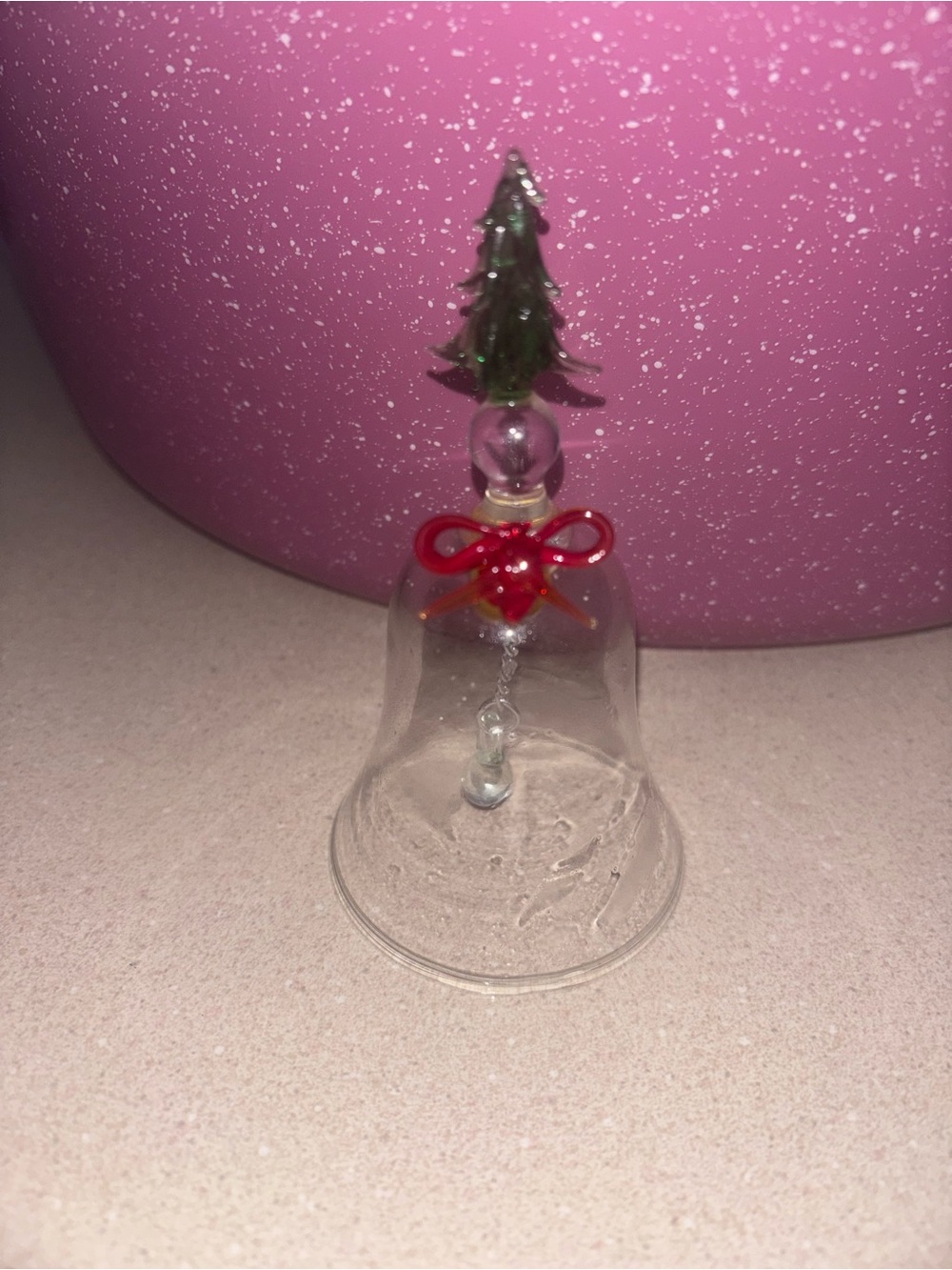Hand-Blown Glass Holiday Bell Ornament with Green Tree Top